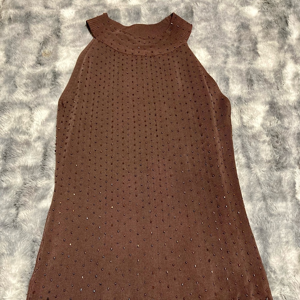 Brown sleeveless beaded top